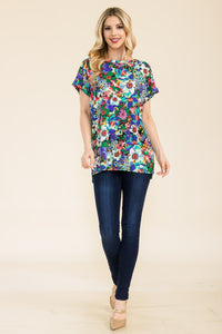 Thumbnail for Celeste Full Size Round Neck Short Sleeve Floral T-Shirt