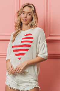 Thumbnail for BiBi Striped Heart Contrast Knit Top