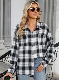 Thumbnail for Plaid Collared Neck Long Sleeve Shirt