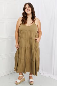 Thumbnail for Zenana Full Size Spaghetti Strap Tiered Dress with Pockets in Khaki