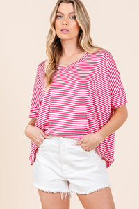 Thumbnail for BOMBOM Striped V-Neck T-Shirt