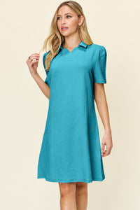 Thumbnail for Double Take Full Size Texture Collared Neck Short Sleeve Dress