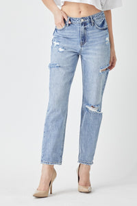 Thumbnail for RISEN Distressed Slim Cropped Jeans