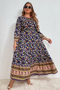 Thumbnail for Honey Melo Apparel Plus Size Bohemian Round Neck Maxi Dress