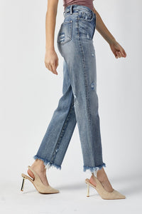 Thumbnail for RISEN High Waist Raw Hem Straight Jeans