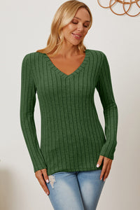 Thumbnail for Basic Bae Full Size Ribbed V-Neck Long Sleeve T-Shirt