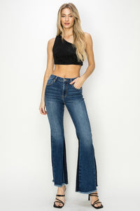 Thumbnail for RISEN Full Size High Rise Side Shadow Seam Detail Slit Flare Jeans