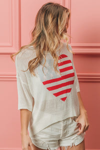 Thumbnail for BiBi Striped Heart Contrast Knit Top