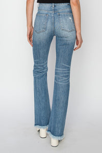 Thumbnail for RISEN High Rise Frayed Hem Bootcut Jeans