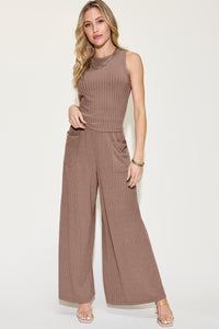 Thumbnail for Basic Bae Full Size Ribbed Tank and Wide Leg Pants Set