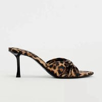 Thumbnail for Bow Leopard Kitten Heel Sandals