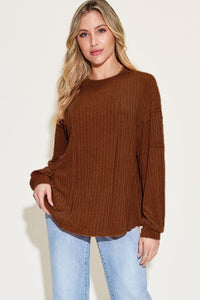 Thumbnail for Basic Bae Full Size Ribbed Round Neck Long Sleeve T-Shirt