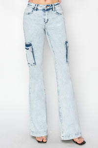 Thumbnail for RISEN Full Size High Rise Cargo Flare Jeans