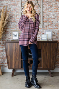 Thumbnail for Heimish Full Size Plaid V-Neck Long Sleeve Top