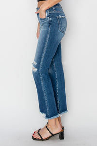 Thumbnail for RISEN Full Size Frayed Step Hem Ankle Straight Jeans