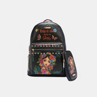 Thumbnail for Nicole Lee USA Printed Vegan Leather Backpack Bag with Charging Port and Pouch