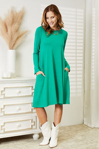 Thumbnail for Zenana Full Size Long Sleeve Flare Dress with Pockets