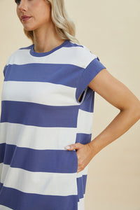 Thumbnail for Basic Bae Full Size Striped Round Neck Cap Sleeve Mini Dress