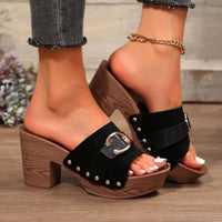 Thumbnail for Buckle Trim Block Heel Sandals