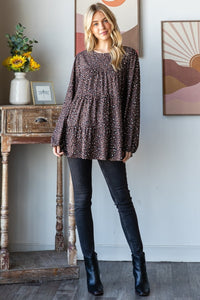 Thumbnail for Heimish Leopard  Long Sleeve Tiered Blouse