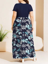 Thumbnail for Plus Size Printed Round Neck Short Sleeve Maxi Dress