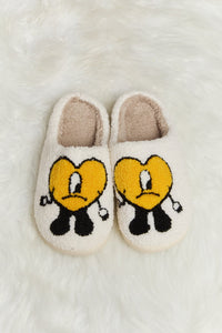 Thumbnail for Melody Love Heart Print Plush Slippers