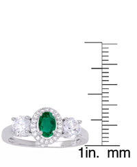 Thumbnail for Simulated Emerald Oval Halo 3 Piece, Pendant, Earrings and Ring, Set in Silver Plate