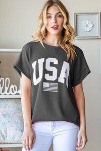 Thumbnail for Heimish Full Size USA Graphic Short Sleeve Ribbed Top