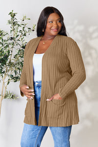 Thumbnail for Basic Bae Full Size Ribbed Open Front Cardigan with Pockets