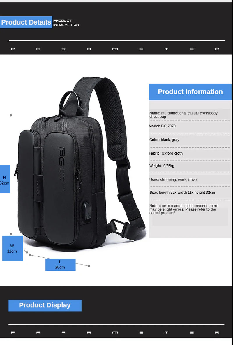 BANGE USB Technology Multifuctional Shoulder Bag for Men