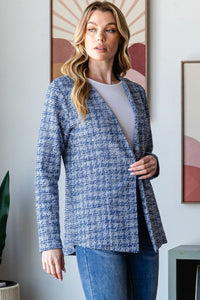 Thumbnail for Heimish Full Size Houndstooth Tweed Open Front Blazer