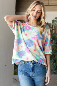 Thumbnail for HOPELY Floral Waffle Oversized T-Shirt