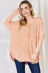 Thumbnail for Zenana Oversized Washed Waffle Long Sleeve Top