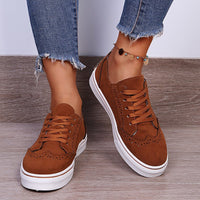 Thumbnail for Lace-Up Suedette Flat Sneakers