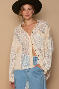 Thumbnail for POL Oversize Lace Button-Down Shirt