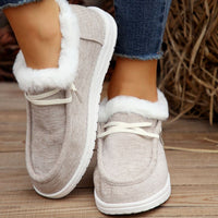 Thumbnail for Lace Up Round Toe Furry Sneakers