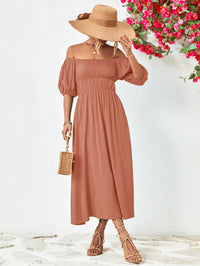 Thumbnail for Off-Shoulder Balloon Sleeve Midi Dress