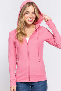 Thumbnail for ACTIVE BASIC Waffle Knit Drawstring Zip Up Long Sleeve Hoodie