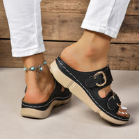 Thumbnail for PU Leather Open Toe Buckle Sandals