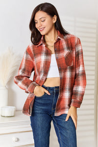 Thumbnail for Plaid Collared Neck Long Sleeve Shirt