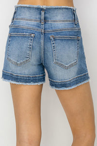 Thumbnail for RISEN High Rise Seam Detailed Raw Edge Denim Shorts