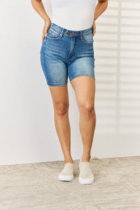 Thumbnail for Judy Blue Full Size Tummy Control Double Button Bermuda Denim Shorts