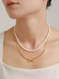 Thumbnail for 3 Piece Pearl Necklace, Bow Necklace and Stud Earrings Jewelry Set