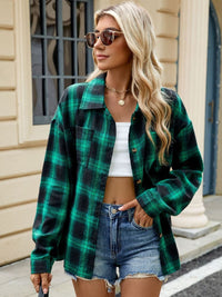 Thumbnail for Plaid Collared Neck Long Sleeve Shirt