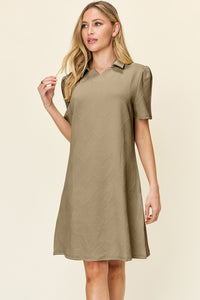 Thumbnail for Double Take Full Size Texture Collared Neck Short Sleeve Dress