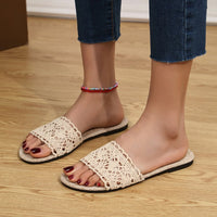 Thumbnail for Lace Open Toe Flat Sandals