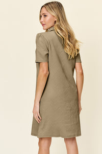 Thumbnail for Double Take Full Size Texture Collared Neck Short Sleeve Dress