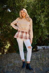 Thumbnail for And The Why Full Size Double Layered Plaid Contrast Sweatshirt