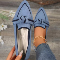 Thumbnail for Bow Contrast Trim Point Toe Loafers