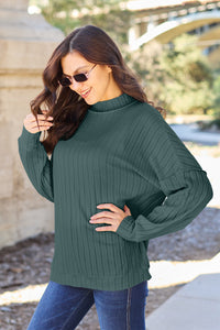 Thumbnail for Basic Bae Full Size Ribbed Exposed Seam Mock Neck Knit Top